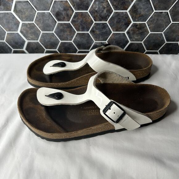 Birkenstock Gizeh Leather Thong Cork Sandals Women's 39 EU White Used - Picture 1 of 6